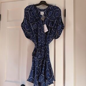 Patterned MISA Los Angeles tie waist dress